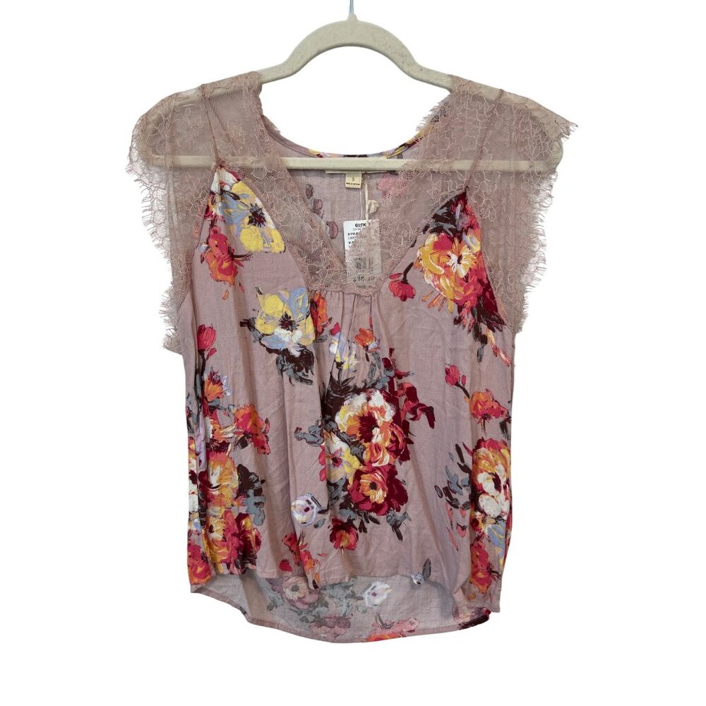 Lovestitch Lace Floral Blouse Sz Small Cap Sleeve Multicolor Bohemian Fairy NEW
